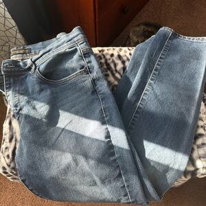 Blue Straight Jeans with Faded Distressed Look